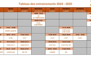 Planning des entrainements Saison 2024-2025